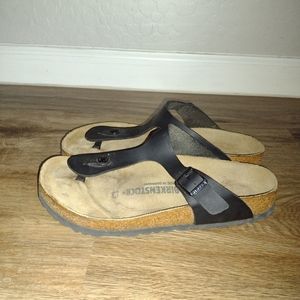 Birkenstock Gizeh Thong Leather Black Sandals Unisex Size-40 Womens 9/Mens 7